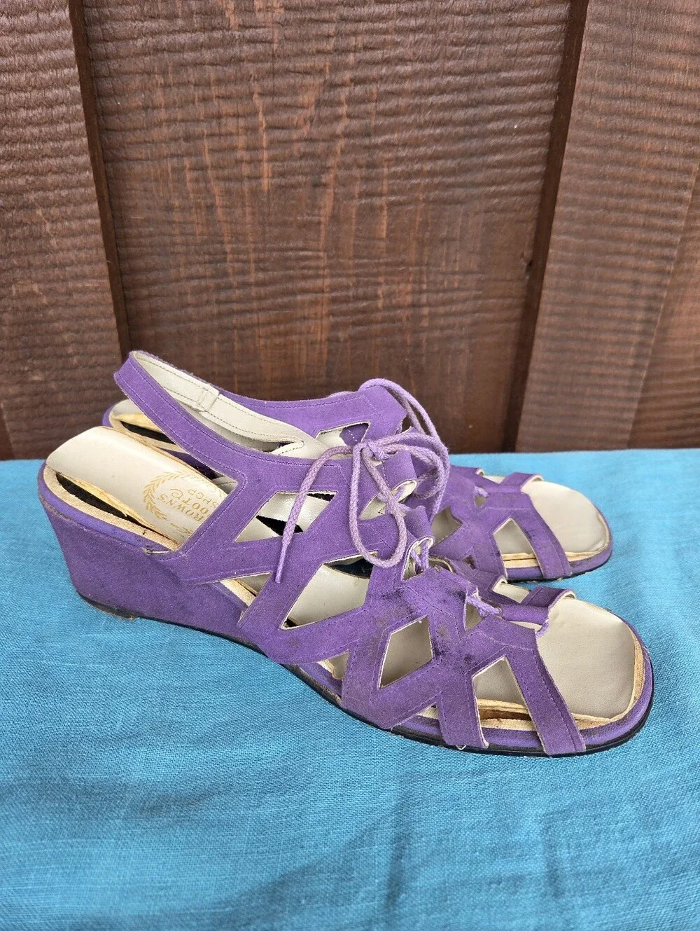 1970s Purple Lace Up Wedges Shoes Brown's Boot Shop